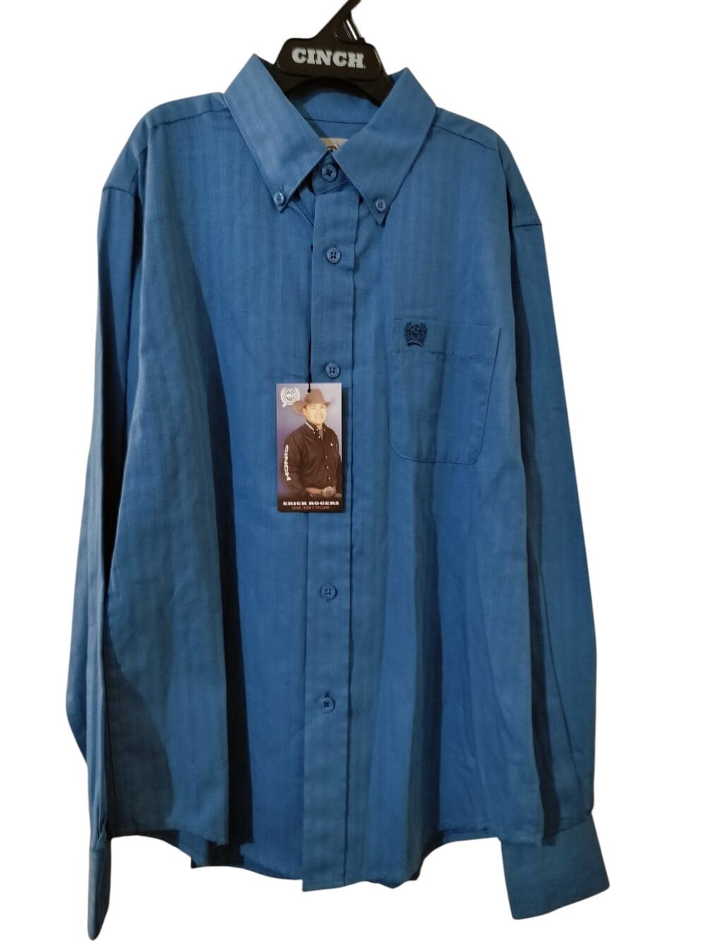 M1230)Cinch Boy Herringbone/Solid Blue Long Sleeve Button Up Western Shirt M(10
